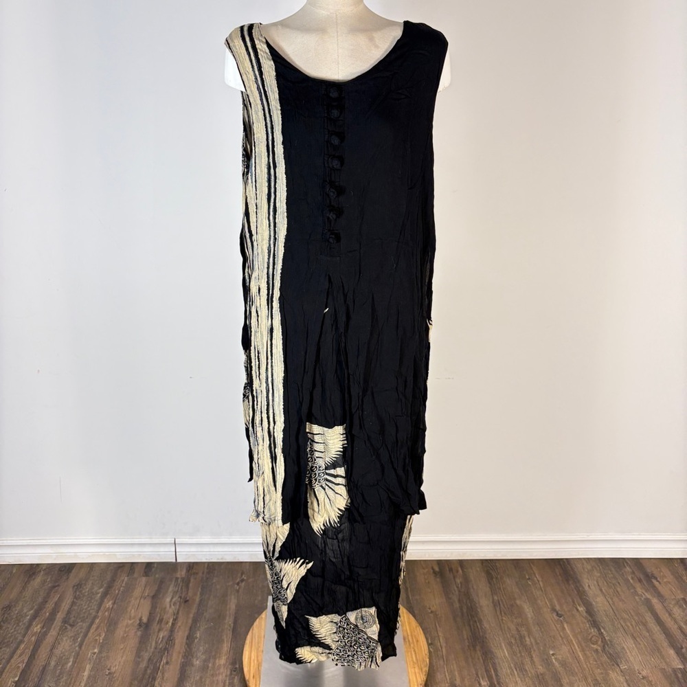 ❤️ Good Earth Clothing Elegant Black and Cream Midi Dress L